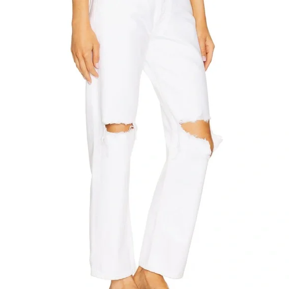 NWT Agolde Women's 90s Straight Leg Distressed White Jeans - Picture 2 of 6